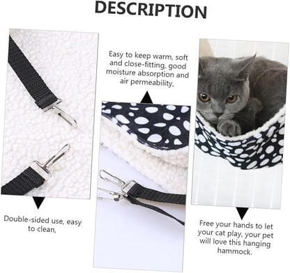 Double-Sided Breathable Cat Hammock Bed Small 27x27cm Reversible Hanging Cat Sleeping Mat for Indoor Pet with Black and White Polka Pattern