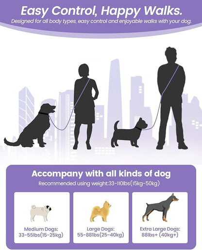 Hands Free Dog Leash, 2-in-1 Detachable Pet Seatbelt,5.9-9.2 ft Crossbody Dog Leash with Double-Sided Reflective for Walking, Hiking, Travel etc.(Purple)