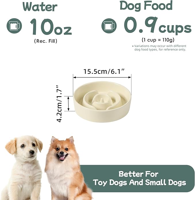 Ceramic 0.9 Cup Dog Bowl Slow Feeder for Small Dog, 6.1inch Pet Slow Feeder, Stop Bloat, Preventing Choking(1 Bowl-Beige)