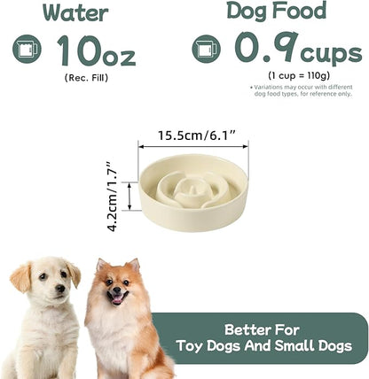 Ceramic 0.9 Cup Dog Bowl Slow Feeder for Small Dog, 6.1inch Pet Slow Feeder, Stop Bloat, Preventing Choking(1 Bowl-Beige)