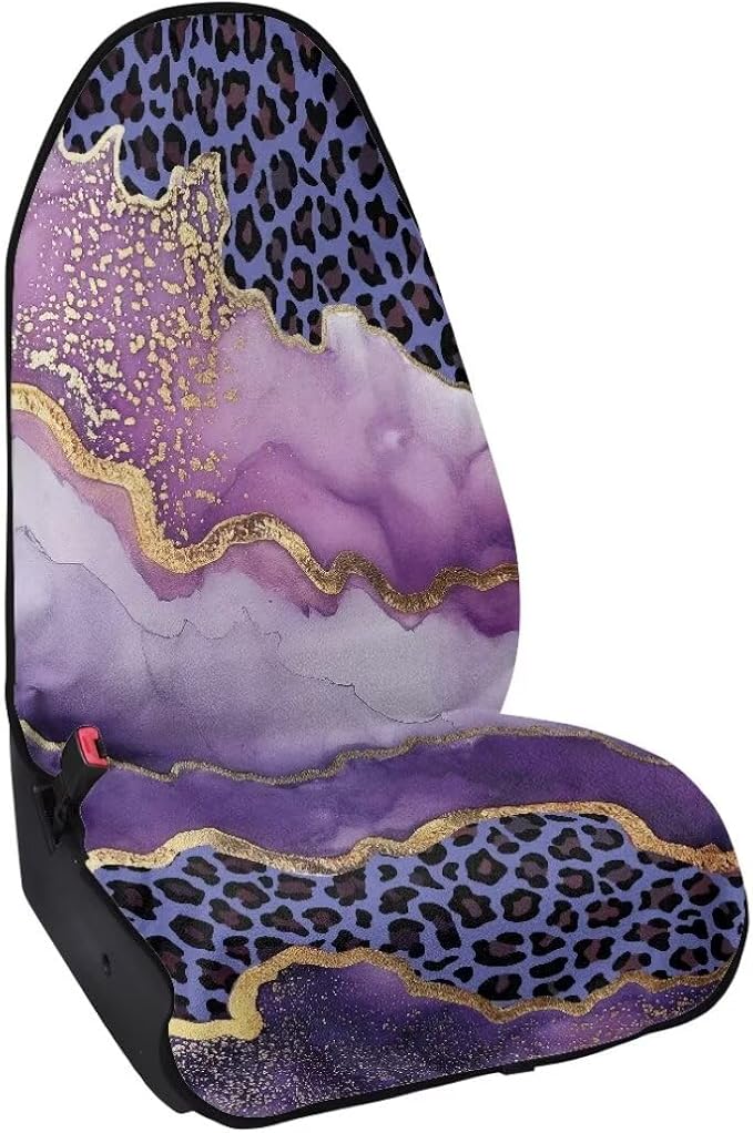 Coldinair Purple Leopard Waterproof Towel Car Seat Covers,Marble Print Beach Sweat Car Seat Protector Front Seats Only Universal Fit for Trucks