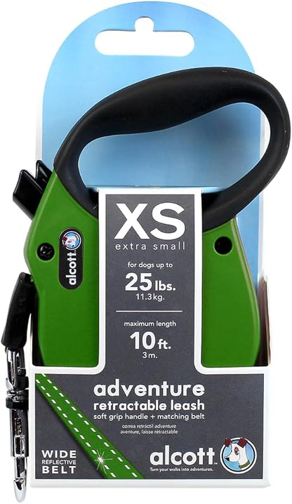 Alcott Adventure Retractable Leash, Extra Small, Green