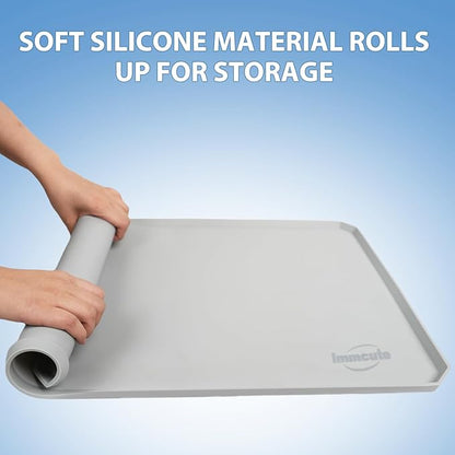 IMMCUTE Pee Pad Holder, Soft Silicone Puppy Pad Holder Fits Up to 16" x 24" Pee Pads, Non-Slip High Edge Potty Pad Holder, Dog Mat for Food and Water for Easy Cleaning with 8 Holder Clamps