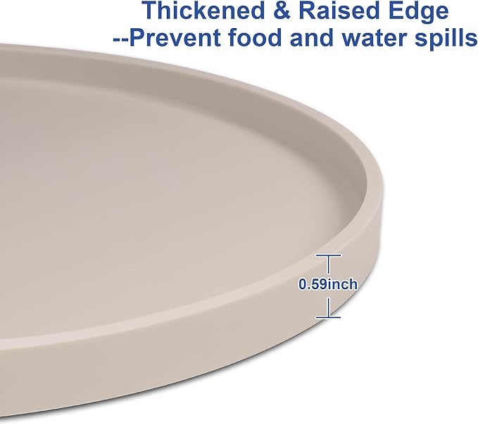 Arespark Dog Food Mat, Nonslip Waterproof Dog Silicone Feeding Bowl Mat with Raised Edges for Floors Prevent Spills, Round Eating Plate Puppy Supplies 10inch (Off White, 1 Pack)