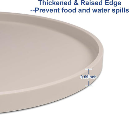 Arespark Dog Food Mat, Nonslip Waterproof Dog Silicone Feeding Bowl Mat with Raised Edges for Floors Prevent Spills, Round Eating Plate Puppy Supplies 10inch (Off White, 1 Pack)