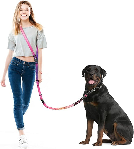 Philorn Hands Free Dog Leash, Crossbody Dog Leash, 6.9-8.9 Ft Multifunctional Waist Walking Belt with Car Safety Buckle for Large and Medium Dogs Jogging,Running,Training (Pinkish-Purple, 25-120 lbs)