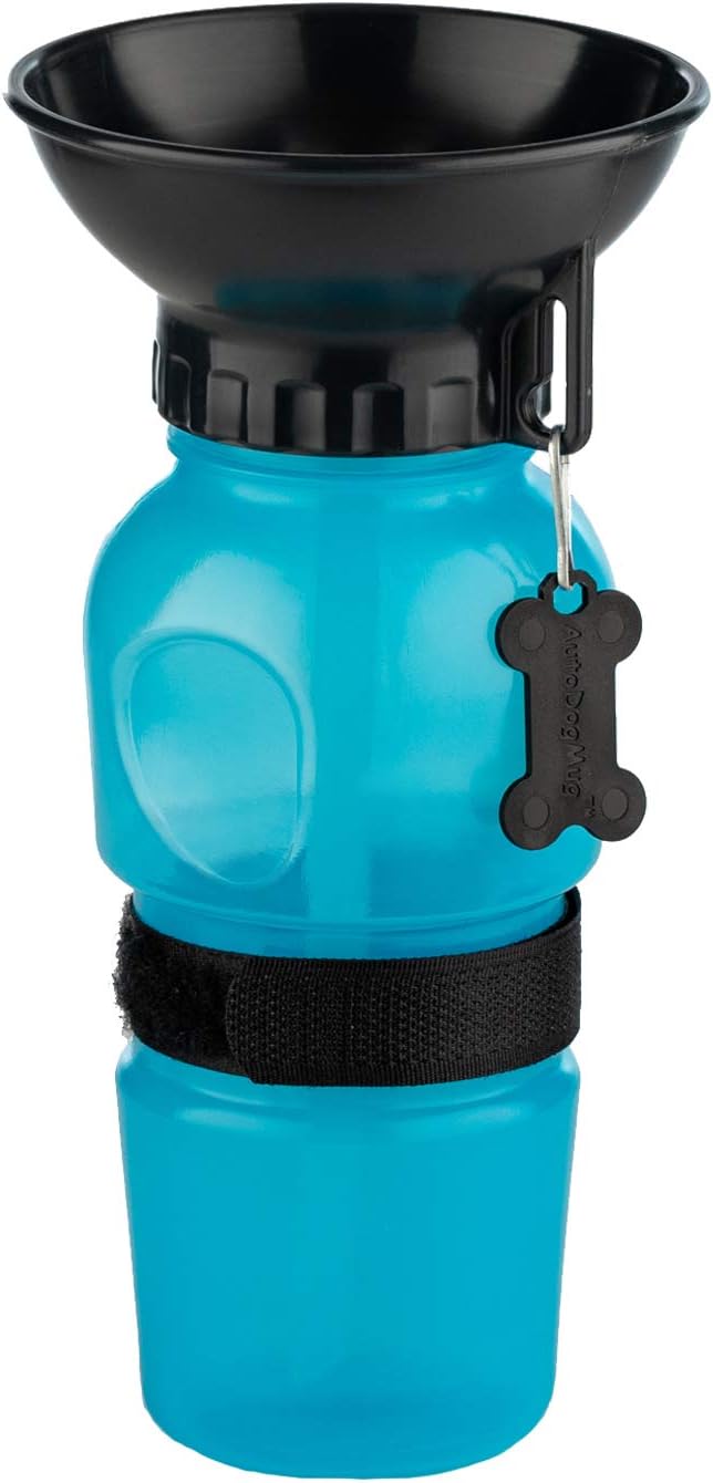 Highwave AutoDogMug Portable Dog Water Bottle, Squeeze Water Bottle with Built-in Travel Bowl for Dogs, Leak-Resistant BPA-Free Dog Water Dispenser for Walking, Hiking & Travel 20 oz (Blue)