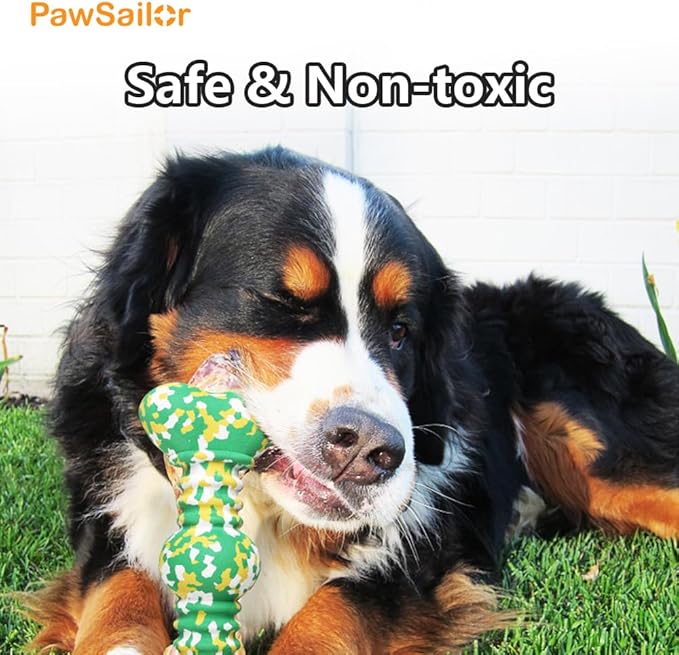 Dog Chew Toys for Aggressive Chewers, Safe Bamboo Fiber & Nature Rubber-Partially Degradable,Teething Cleaning Toys for Small Medium Large Dog Breeds Green L