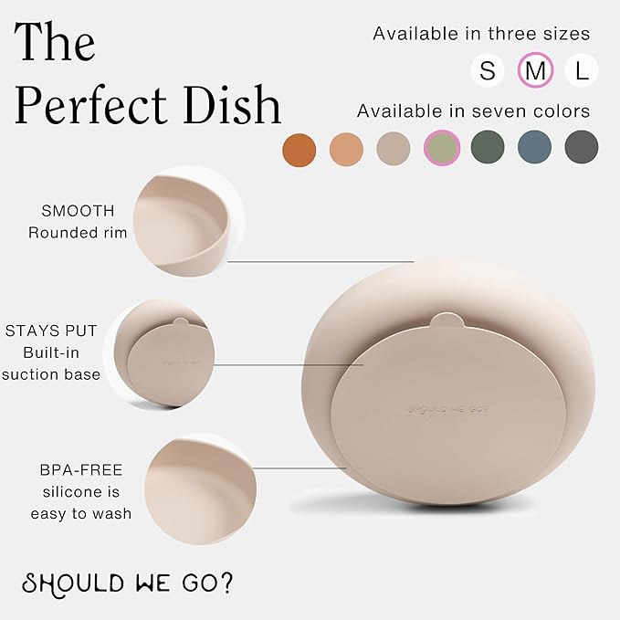 Should We Go? Dog Water Bowl - The Perfect Dish No-Spill, Less Mess Non-Tippable Water & Food Bowl, Pure Silicone with Suction Cup Fits 5 Cups 7.5" Across x 2.25" Tall, Ideal for All Pets, Medium-Sage