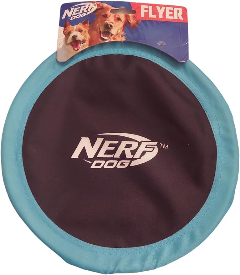 Nerf Dog Nylon Flyer Dog Toy, Flying Disc, Lightweight, Durable and Water Resistant, Great for Beach and Pool, 10 inch Diameter, for Medium/Large Breeds, Sky Blue and Black