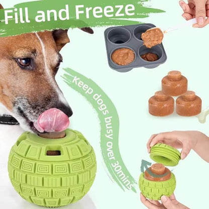 Play Plus Frozen Treat Dispensing Dog Toy - Interactive Dog Toys to Keep Your Pup Busy and Distracted - Freezable Fillable Rubber, Reduces Anxiety, Easy to Clean, Perfect for Seniors (Green)