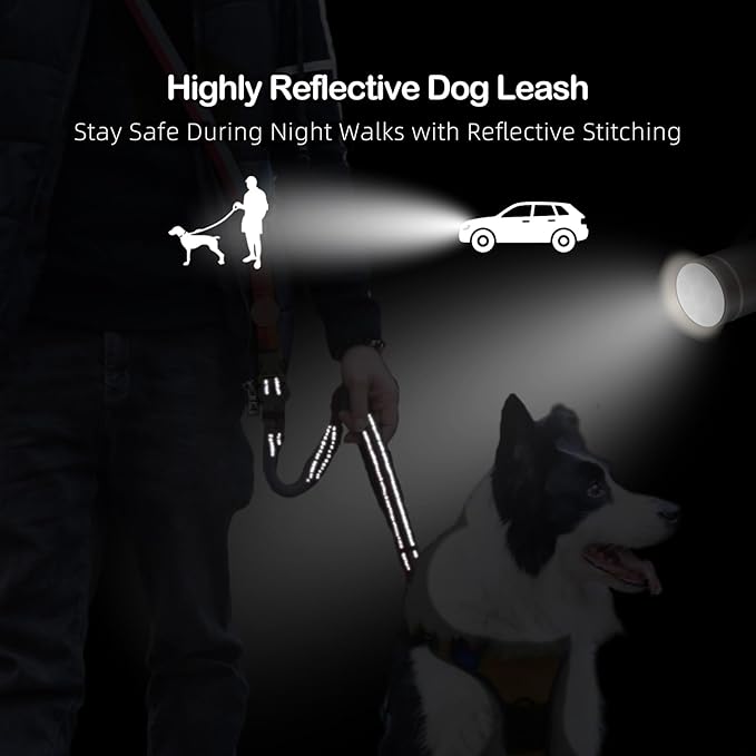 EVERKING 6-in-1 Hands-Free Dog Leash, Adjustable Elastic Reflective Nylon, Dual-Handle Shock Absorbing, 6 Feet, for Small to Large Dogs 30-150lbs (Sunset Blaze)