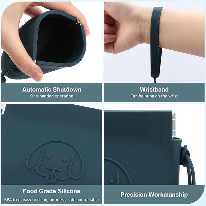 WALLFID Silicone Dog Treat Pouch, Auto Closure, with Pet Training Clicker, Walking Bag for Dog and Cat, Pocket Size, Easy to Clean, Odorless, Travel Walking Bag (Dark Green)