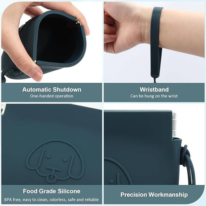 WALLFID Silicone Dog Treat Pouch, Auto Closure, with Pet Training Clicker, Walking Bag for Dog and Cat, Pocket Size, Easy to Clean, Odorless, Travel Walking Bag (Dark Green)
