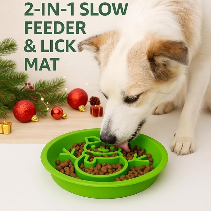 Snowman/Christmas 2-in-1 Silicone Slow Feeder & Licking Mat - BPA Free, Dishwasher Safe, 500ml Capacity, Perfect for Dogs & Cats (Pastel Lavender)