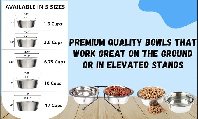 Greendale - 2 Pack - 17 Cup Capacity - Stainless Steel Metal Dog Bowls - Perfect for Dog Food and Water. Wrong Size? Click to Look at Our Size Options.