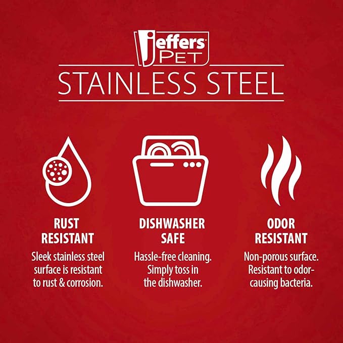 Jeffers Pet Low Profile Stainless Steel Double Diner Pet Bowls with Non-Skid Frame – Dog Bowls & Cat Bowls for Food, Water, Milk, Wet or Dry Pet Food, Puppy, Kitten Feeding Station Set - 16 oz
