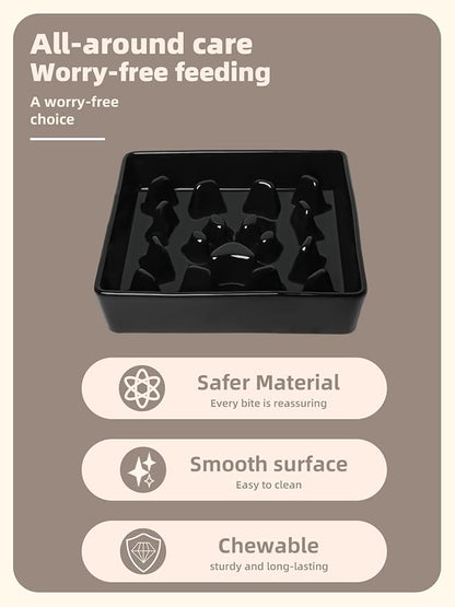 GDCZ Dog Slow Feeder Bowls, Square Ceramic Pet Food Bowl for Medium Breed, Fun Dog Bowls to Slow Down Eating (Black, M-1.8 Cups)