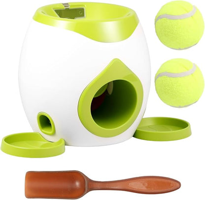 Dog Ball Launcher Interactive Puppy Ball Thrower Machine with Treat Dispenser Fun Dog Training Toys for Indoor Outdoor(Green,2 Balls)