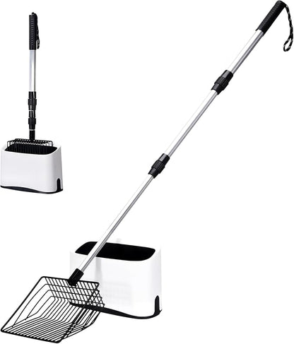 Metal Cat Litter Scoop with Holder, 43" Extendable Long Handle Cat Scooper for Litter Box, Solid & Durable, Deep Shovel for Fast Sifting, Large Pet Pooper Scooper for Kitty/Outside Dog Poop