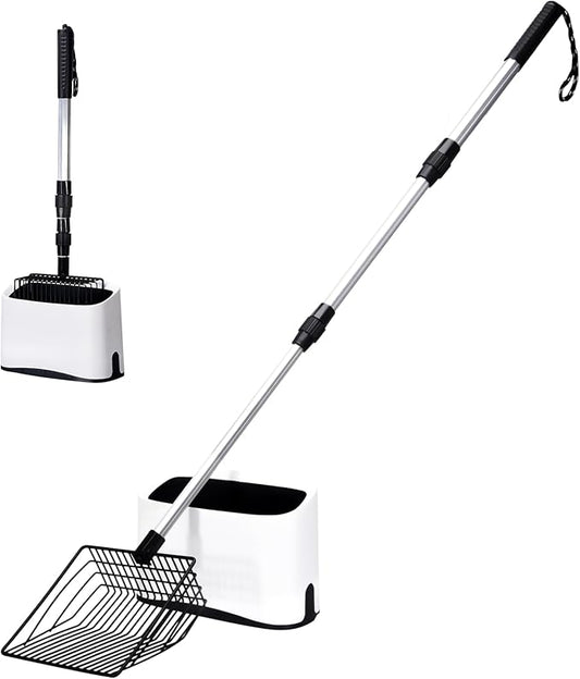Metal Cat Litter Scoop with Holder, 43" Extendable Long Handle Cat Scooper for Litter Box, Solid & Durable, Deep Shovel for Fast Sifting, Large Pet Pooper Scooper for Kitty/Outside Dog Poop