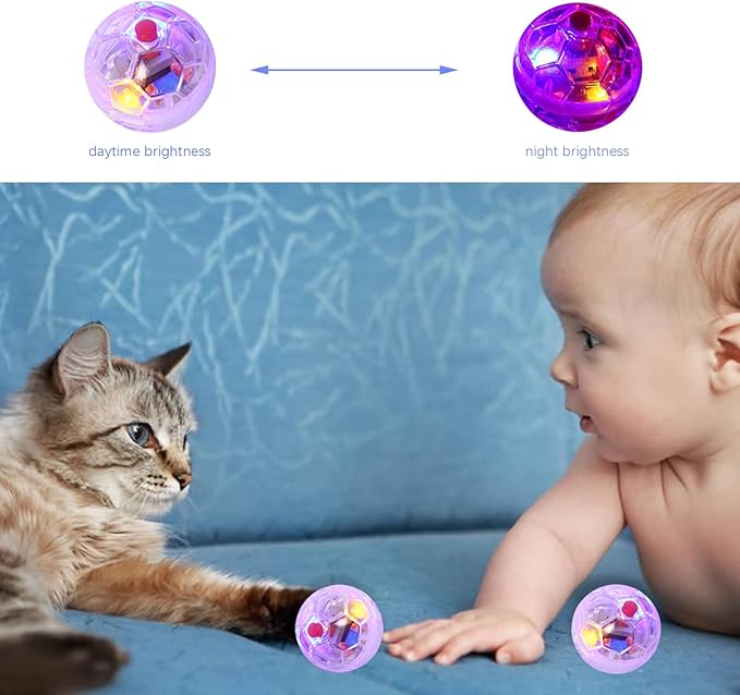 2 Piece Light Up Cat Balls, Multi-Color Flash LED Motion Activated Glowing Cat Balls for Kitten Dog Pet Running Exercise Activity