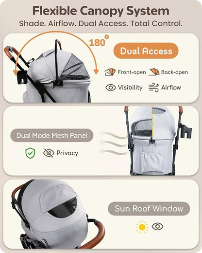 Pet Stroller with Detachable Carrier for Small, Medium Dogs & Cats, Lightweight Foldable Design, Travel-Ready, Compact Storage (Cloud Gray)