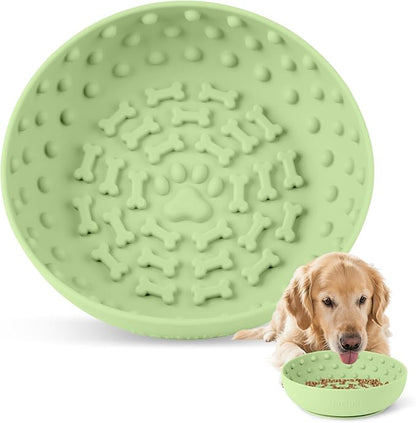 Dog Lick Bowl, Slow Feeder Dog Bowl Licking Mat for Small to Large Dogs, BPA-Free Non-Slip Silicone Slow Feeder Treat Dispenser for Anxiety Relief, Freezer & Dishwasher Safe (Green, 8.3"x2.6")