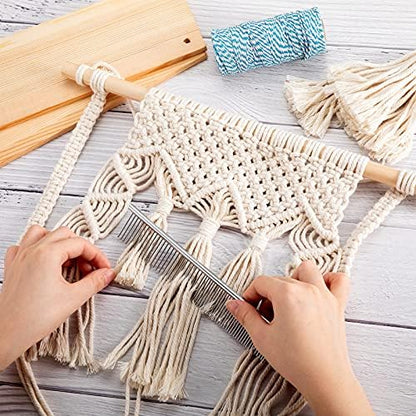 2 Pieces Macrame Comb and Tassel Brush Kit - Stainless Steel Combs for Pet Grooming, Macrame Fringe Cord and Supplies (Silver) - Image 6
