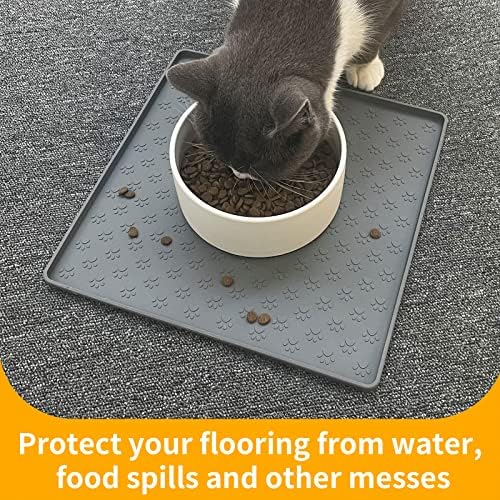Ptlom Grey Pet Placemat for Dog and Cat, Waterproof Non-Slip Silicone Feeding Bowl Mat Prevent Food and Water Overflow, Puppy Dish Feeder Fountain Trays Suitable for Medium and Small Pets - Image 5