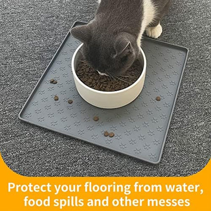 Ptlom Grey Pet Placemat for Dog and Cat, Waterproof Non-Slip Silicone Feeding Bowl Mat Prevent Food and Water Overflow, Puppy Dish Feeder Fountain Trays Suitable for Medium and Small Pets - Image 5