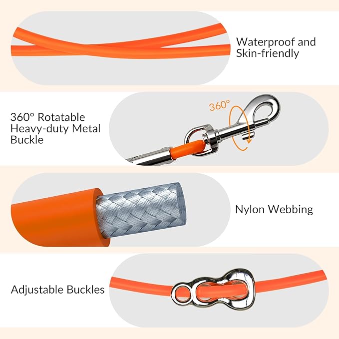 8.2ft Hands Free Dog Leash,Versatile Waist & Crossbody Lead for Medium Dogs,Waterproof & Adjustable for Running Jogging Walking, 360° Swivel Metal Buckle (Orange)
