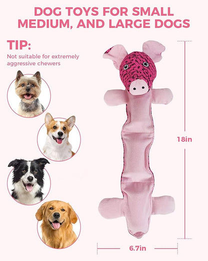 Squeaky Dog Toys for Large Dogs, Durable Plush Chew Toys for Tough Play, Interactive Tug of War Toy, Tough Teething Gift to Keep Them Busy and Relieve Boredom (Pink Pig)