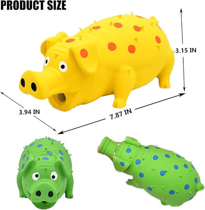 Pig Squeaky Dog Toy, 2 PCS Interactive Rubber Dog Chew Toy - Durable Latex Spot Grunting Pig Toys that Oink for Small Medium Large Dogs (Yellow, Green)