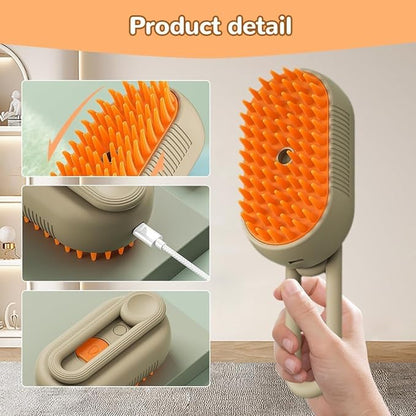 Cat Steam Brush, 3 in 1 Dog Steam Brush,Steam Cat Brush,Silicone Massage Grooming Pet Steam Brush for Cats Dogs,Rechargeable Cats Dogs Steam Brush for Shedding (White)