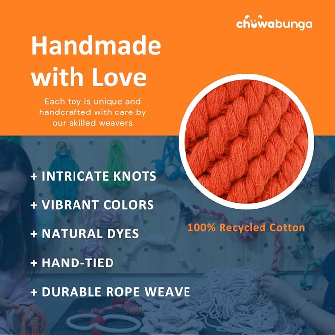 Bucky The Squirrel Dog Toy Handmade Eco Cotton Rope Squirrel Toy for Dogs - Natural, Non-Toxic Dyes, Dog Chew Toys for Small & Medium Breed Dogs, Cats (Large)