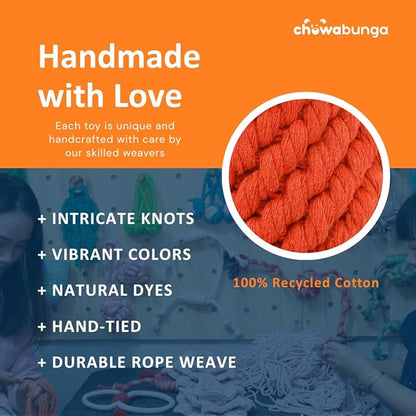 Bucky The Squirrel Dog Toy Handmade Eco Cotton Rope Squirrel Toy for Dogs - Natural, Non-Toxic Dyes, Dog Chew Toys for Small & Medium Breed Dogs, Cats (Large)