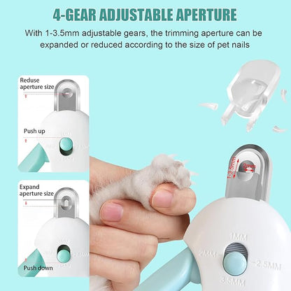 Cat Nail Clipper with Adjustable Aperture, Cat Nail Trimmer with Safety Guard & Nail File, Safe Pet Claw Clipper Grooming Tool to Avoid Over Cutting, Professional Pet Nail Cutter for Beginners (Blue)