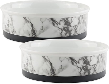 Bone Dry Pet Bowl Collection Ceramic Set, Large, Marble, 2 Count, White