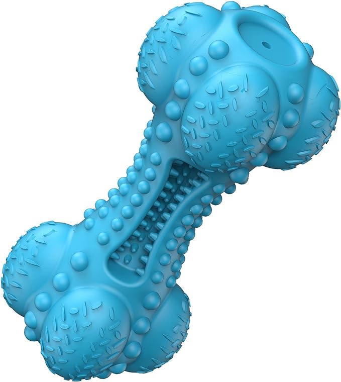 SCHITEC Squeaky Dog Chew Toy, Tough Durable Natural Rubber Bone with Toothbrush, Indestructible for Aggressive Chewers Large Medium Breed Teeth Cleaning