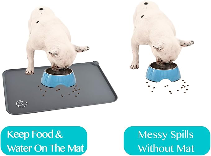 Silicone Waterproof Dog Cat Pet Feeding Mats, Non Slip, Easy Clean Pet Dog Cat Bowl Mats Placemat (18.5" x 11.5") Grey