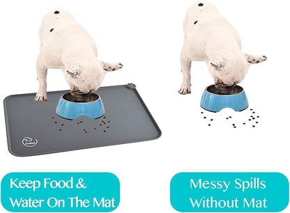 Silicone Waterproof Dog Cat Pet Feeding Mats, Non Slip, Easy Clean Pet Dog Cat Bowl Mats Placemat (18.5" x 11.5") Grey