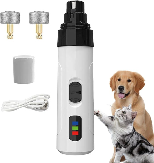 Upgraded Quiet Dog Nail Grinder, Professional 2-Speed Rechargeable Pet Nail Trimmer for Small/Medium/Large Dogs & Cats, Painless Paw Grooming with 2 Replacement Grinding Heads(M1)