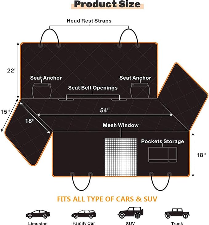Back Seat Extender for Dogs Waterproof Pet Durable Dog Seat Cover with Seatbelt for Cars Sedan SUV Trucks in Car Accessories Dog Hammock Easy to Clean