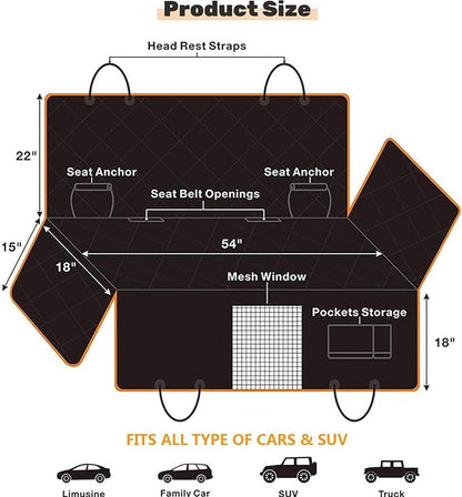 Back Seat Extender for Dogs Waterproof Pet Durable Dog Seat Cover with Seatbelt for Cars Sedan SUV Trucks in Car Accessories Dog Hammock Easy to Clean