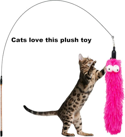 Cat Feather Toys, 1 Elasticity Cat Toy Wand and 8 Pieces Feathers Worms Refill, Interactive Teaser Cat Wand Toy for Indoor Cats Play Exercise