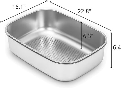 Stainless Steel Sifting Litter Box with Lid, Metal Litter Pan with Scoop for Big Cats Multi Cat, Extra Large Cats Litterbox Odor Control Easy Clean