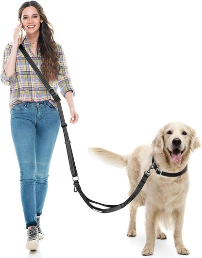 Hands Free Dog Leash, Multifunctional Crossbody Dog Leash, 5.9-9.5Ft Long Waist Belt with Car Safety Buckle and Double-Sided Reflective Stitches for Medium and Large Dogs.(Black)