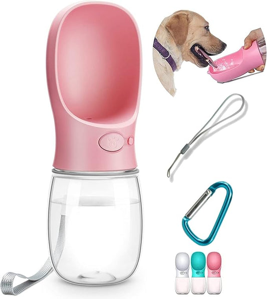 DEYACE Dog Water Bottle, Leak Proof Portable Pet Water Bottles for Dogs, Puppy Water Dispenser with Drinking Feeder for Travel (Pink 12oz)