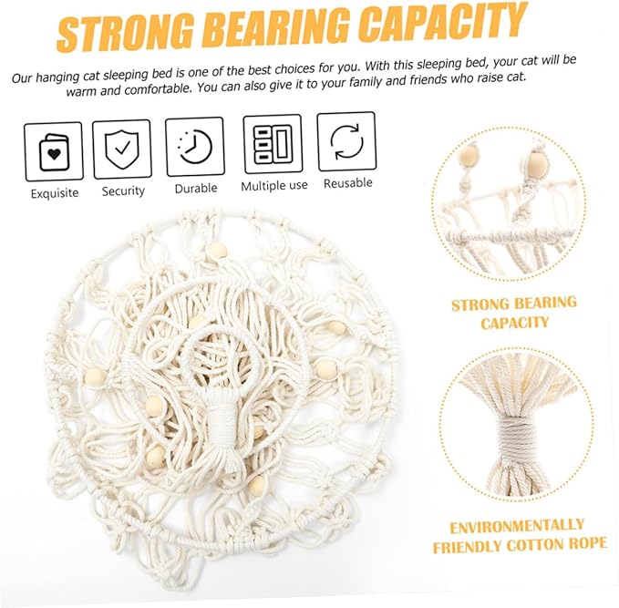 Cat Hammock Bed 40cm Bohemian Woven Hanging Nest Wear-Resistant Pet Hammock for Indoor Cats and Kittens to 30lbs